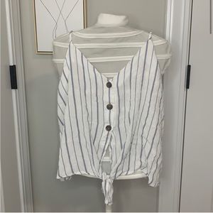 Boutique tank top white blue stripes button down blue spaghetti strap v neck